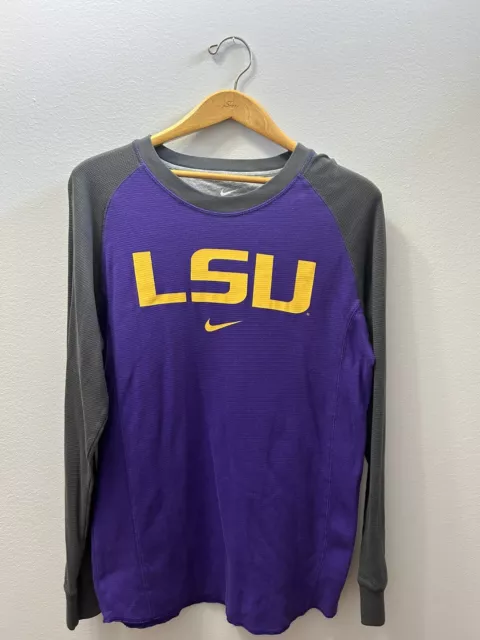LSU Tigers Nike Long Sleeve Thermal Shirt Mens Size M Medium NCAA Purple Gray