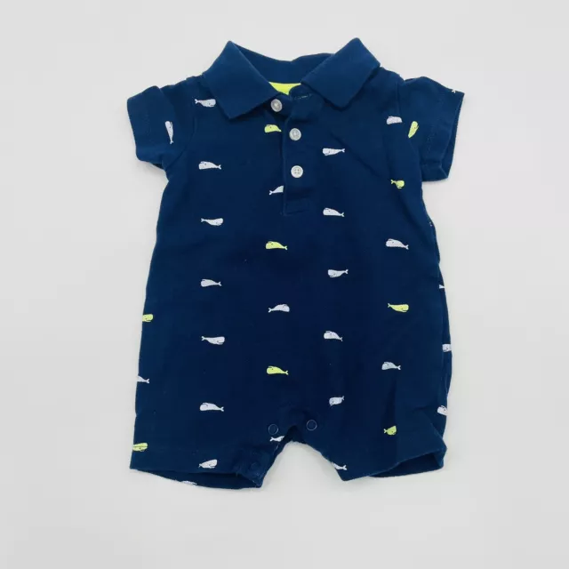 Carters Baby Boys Size 3 Months Whale Print Pique Polo One Piece Romper Blue 563