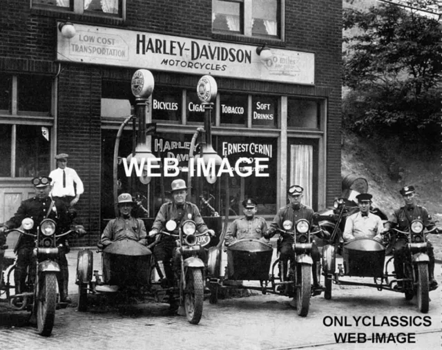 1920 Harley Davidson Sidecar Police Motorcycle Dealer Gas Station 8X10 Photo Cop