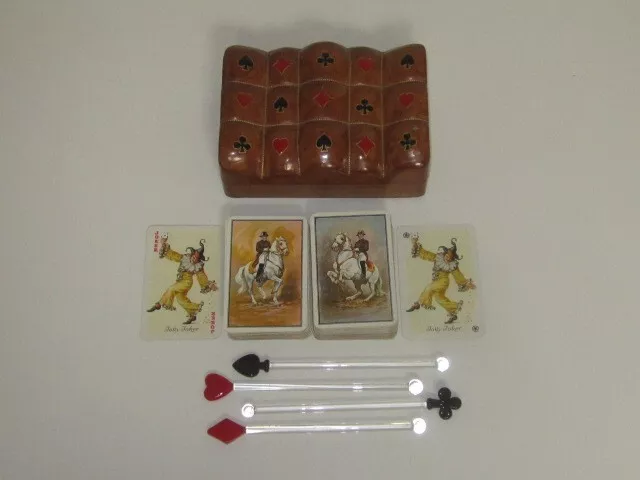 VINTAGE Italian Leather Bound Box VIENNA Bridge Playing Cards JOLLY JOKERS swizz