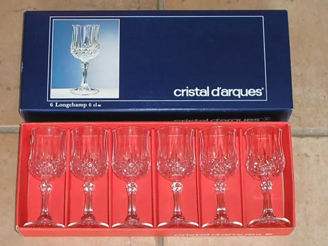 Coffret de 6 Verres à digestif CRISTAL D'ARQUES modèle Longchamp / Comme neuf