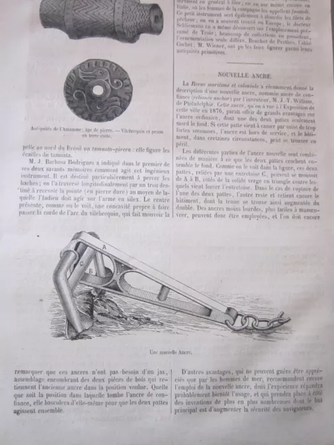 Marine Une Nouvelle Ancre 1878 Gravure Article de presse