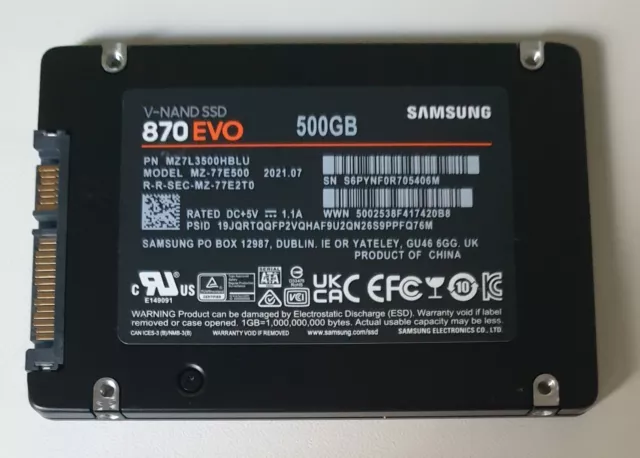 500GB Samsung Evo 870 MZ-77E2T0 V-Nand SSD