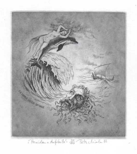 PETR MINAR: Exlibris für Heidi Sparke, "Poseidon u. Amphitrite"