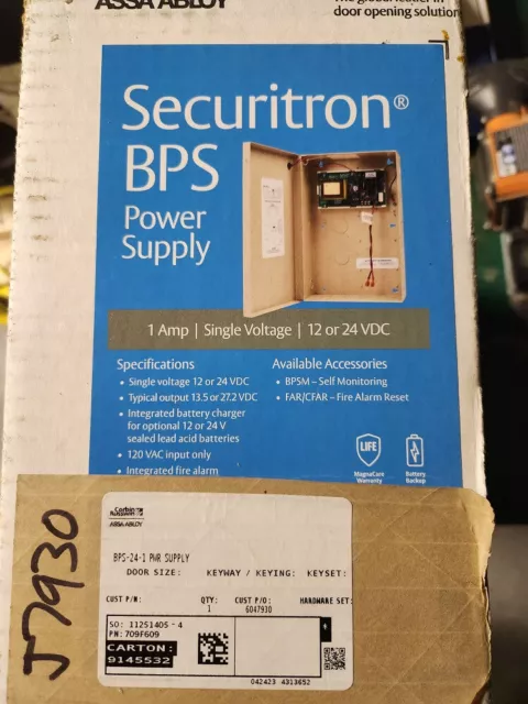 Securitron Bps-24-1 Boxed Metal Power Supply 24Vdc, 1Amp. New  Free Shipping