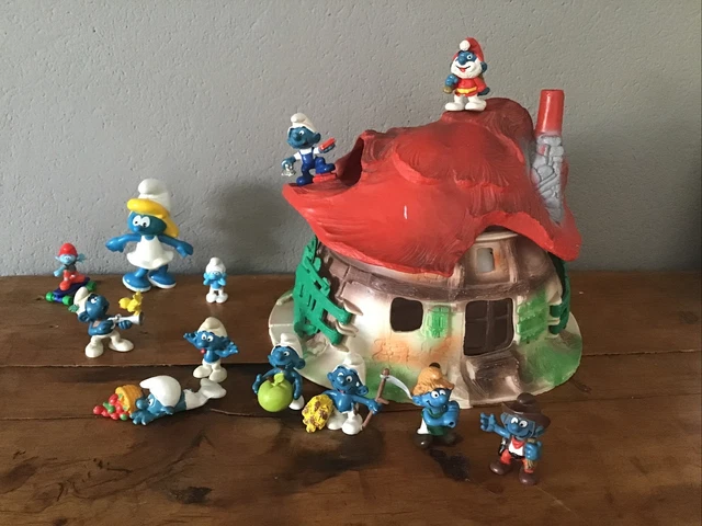 Grande Maison Des Schtroumpfs Vintage Avec 6 Figurines - Occasion