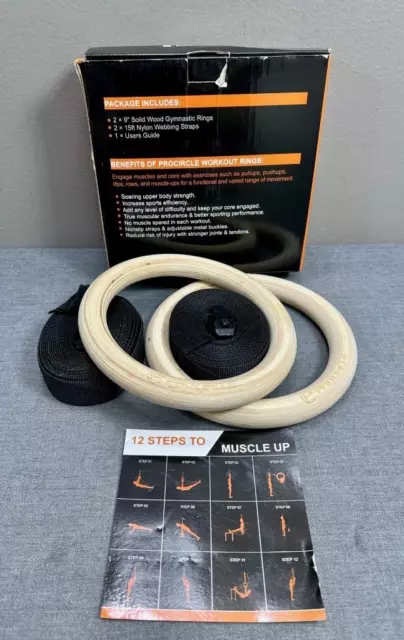PROCIRCLE Wood Gymnastic Rings with Adjustable Straps