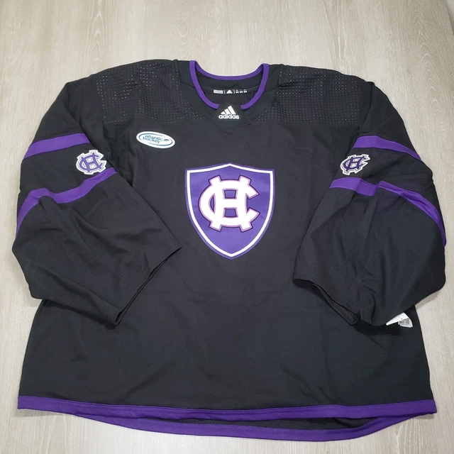 ADIDAS HOLY CROSS Crusaders Authentic Hockey Jersey Fight Strap Black