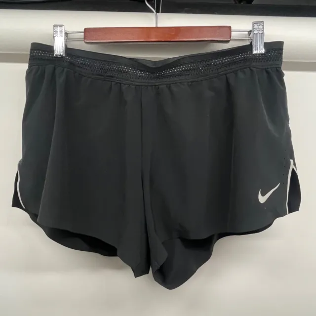 Nike womens fitness gym running shorts size L black stretch Aeroswift reflector