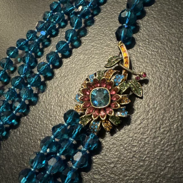 Heidi Daus Crystal Beaded Flower Necklace Multicolored Crystals  Estate EUC