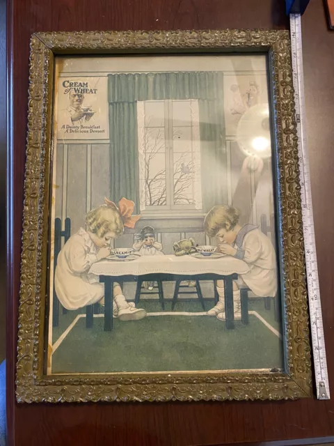 Antique 1917 Cream of Wheat Praying Children Tea Party Magazine Ad Framed