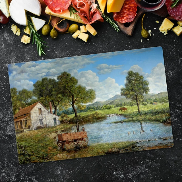 PLANCHE DE CUISINE En Verre Peinture à l'huile Couple Arbres Banc 80x52 cm EUR 54,95 - PicClick FR
