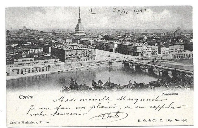 CARTOLINA DI TORINO ,PANORAMA viaggiata 1902 PERFETTA