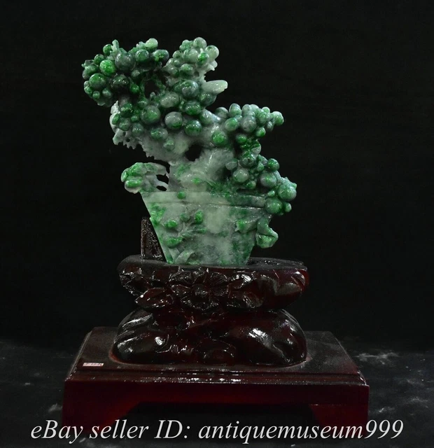 10" Rare Old Chinese Dynasty Natural Jadeite Jade Carving Potted plant Statue
