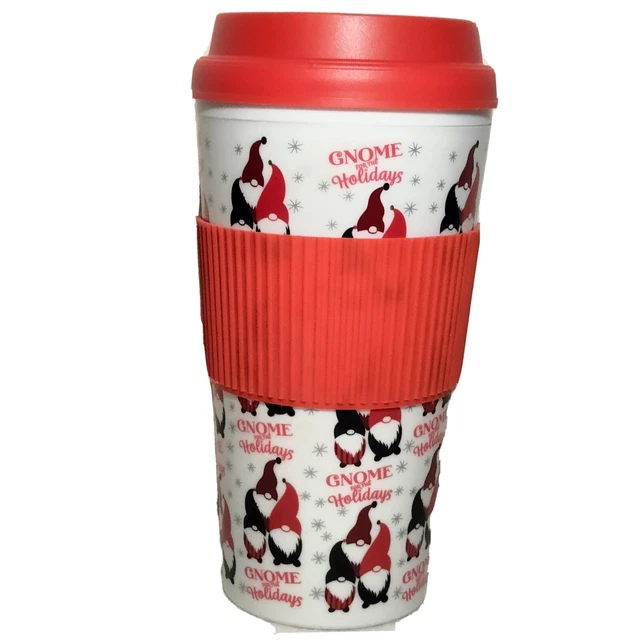 Coffee Travel Cup Christmas 16 Oz Sleeve Gnome For The Holidays Red And White