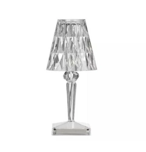 Lampada Da Tavolo Led Ricaricabile Tipo Cristallo Poldina Batteria Touch Usb