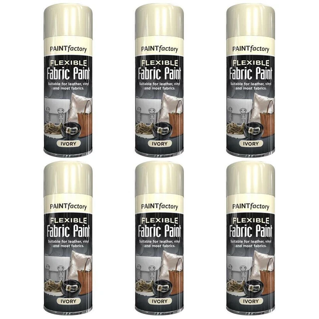 6 x Flexible Stoff & Vinyl Sprühfarbe Leder Textil Schnell trocknend Elfenbein 200ml