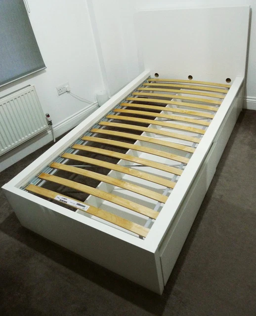 IKEA MALM WHITE Single Bed Frame with Slats & 2 Drawers In Great