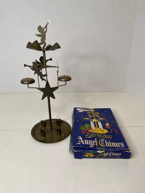 Vintage Swedish Brass Angel Chimes Revolving Candle Holder Complete In Box