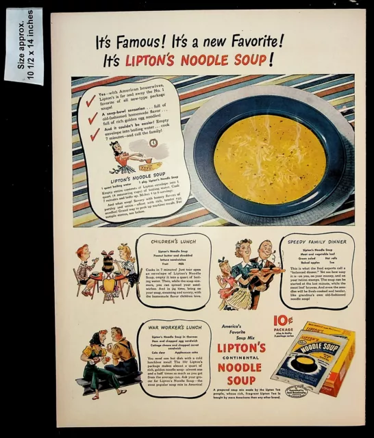 1944 Lipton Noodle Soup Meal Family Dinner Lunch Kids Vintage Print Ad 38563