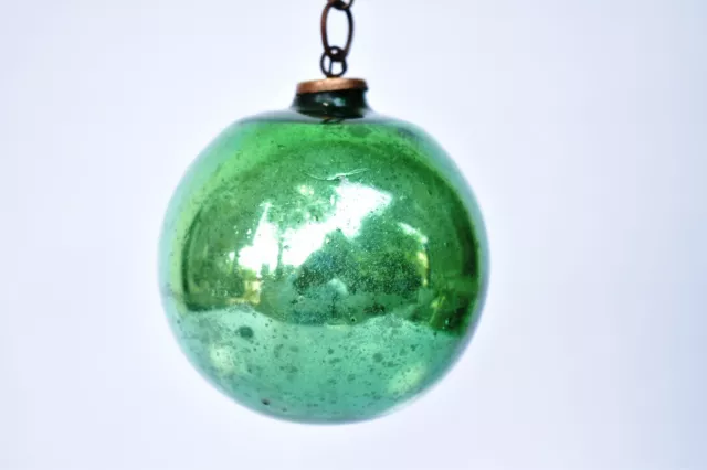 Antico Tedesco Kugel Verde Natale Ornamento Ottone Tappo Mercury Vetro BALL "