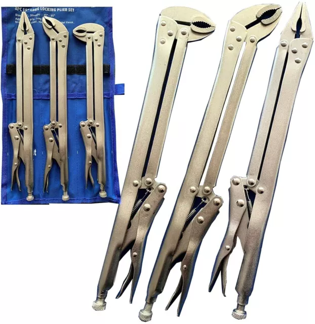 3pc 15" Long Locking Plier Set DIY Garage Workshop Clamp Welding with Bag