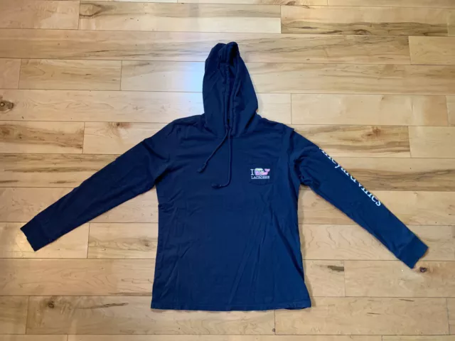 Vineyard Vines Tee  Women's Long Sleeve Hooded Small Blue Lacrosse Whale Hoodie