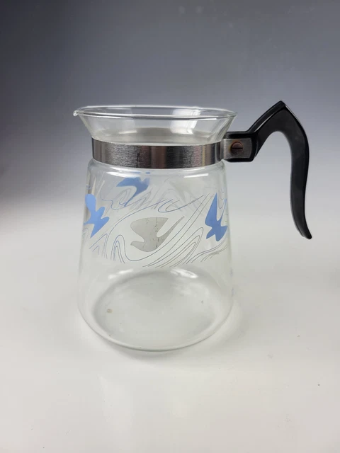 Vintage Cory DDL Glass Pyrex Coffee Swirly Bird Motif 6 Cups