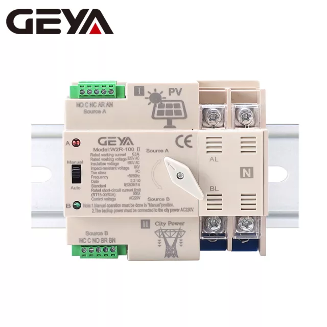 GEYA Inverseur solaire automatique du commutateur de transfert 2P 63A au réseau