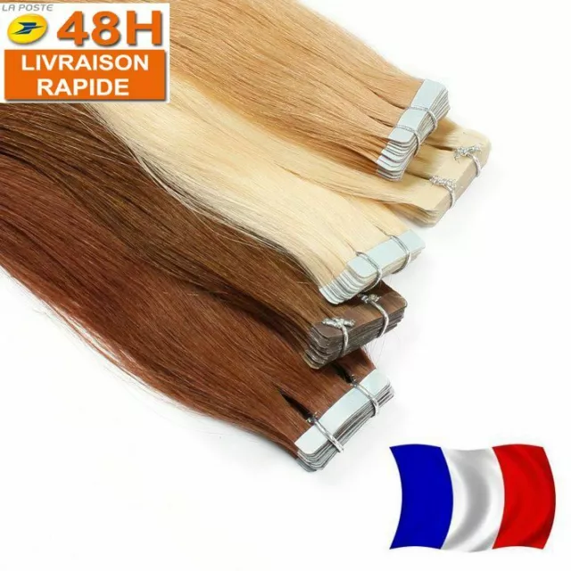 10-20-30-40 Extensions De Cheveux Tape Bandes Adhesive Pose A Froid Naturel 3Aaa