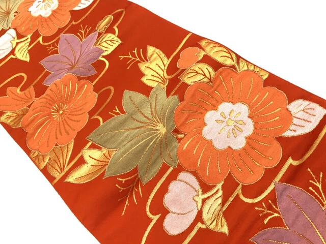 6206463: Japanese Kimono / Vintage Nagoya Obi / Woven Flowers & Egasumi Patt