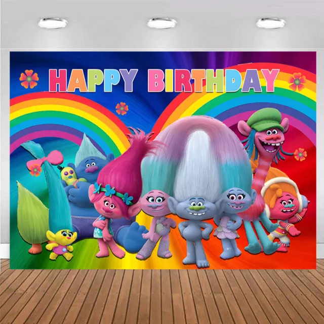Trolls 3 Backdrop Birthday Decorations Party Supplies Movie Photo Background 2