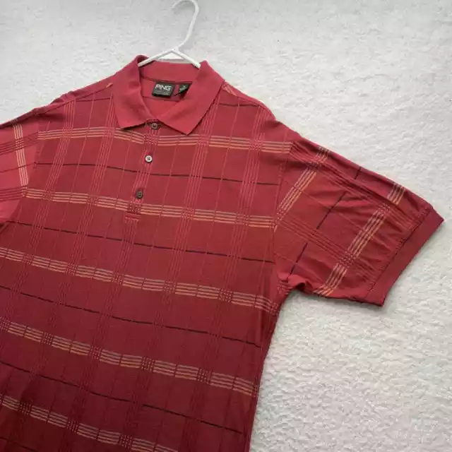 VTG PING GOLF Polo Shirt Mens Medium Relaxed Fit Red Yellow Check ...