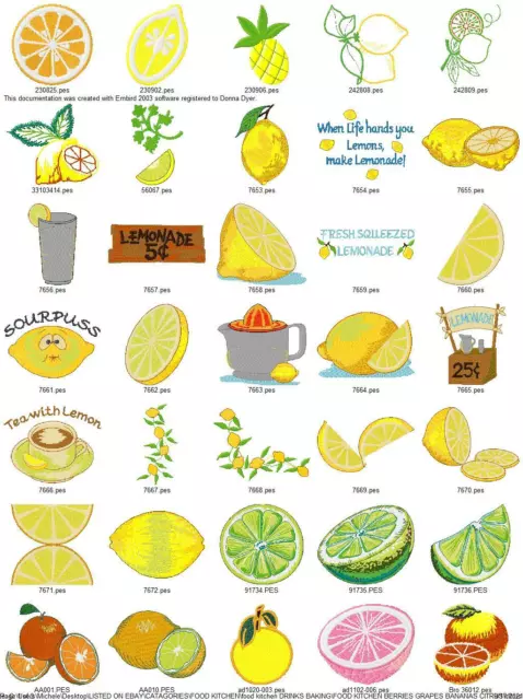 99 Citrus Fruits Lemons Oranges Limes Embroidery Machine Designs Collection Pes