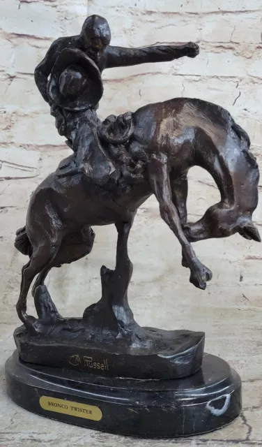 Bronco Buster Russelle Western Cowboy Horse Rodeo Rider Bronze Marble Statue