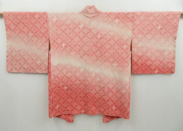 2423T08z530  Japanese Kimono Silk SHIBORI HAORI Shippo Pink