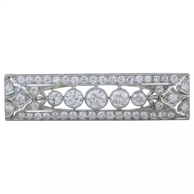 Broche Art Deco de Plata 935 de Circonio Cúbico Blanco de Corte Europeo Antiguo 3,10 quilates para Mujer