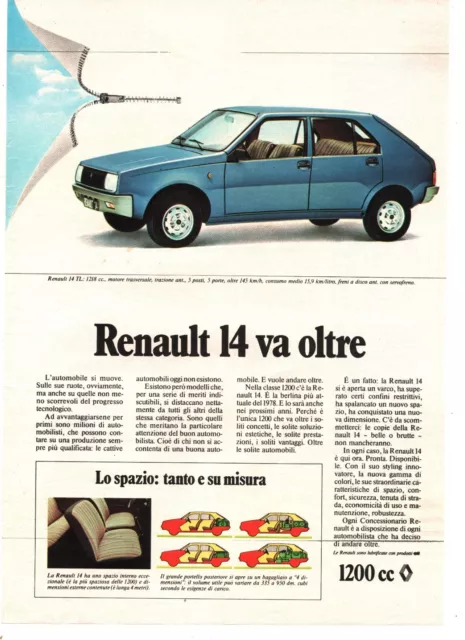 Renault 14 1200 cc Pubblicità 1978 Werbung Italian Magazine Advertising 30x20