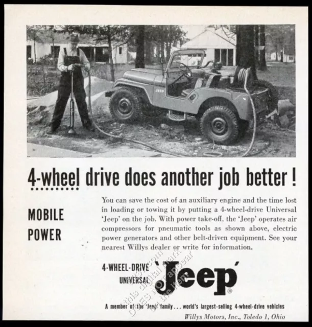 1955 Willys Jeep CJ5 Universal with air compressor photo vintage trade print ad
