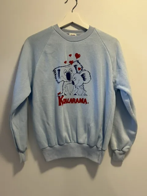 Vintage Sunny Fleece Jumper Koalarama Heart Size 14 Kids Made in Aus Koala Blue