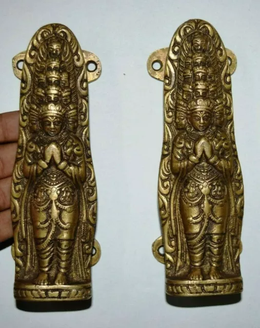 Brass Meenakshi Temple Door Puller Lord With Many Heads Carved God Handles HK125