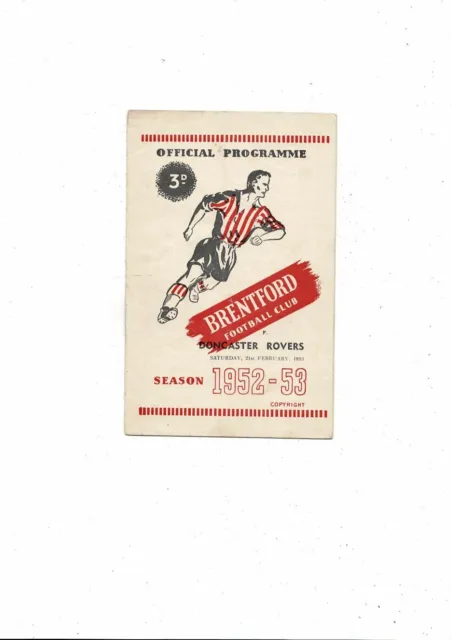 1952/53 Brentford v Doncaster Rovers Football Programme
