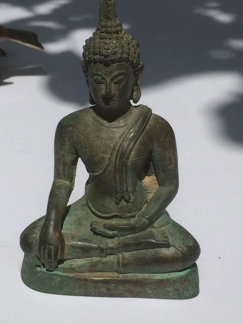 19th/20th Century ANTIQUE BRONZE MEDITATING SUKHOTHAI BUDDHA TEMPLE RELIC 1