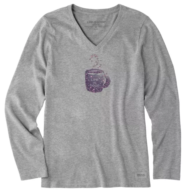 Life is Good. Women's Scattered Hearts LS Crusher-Lite Vee, Heather Gray