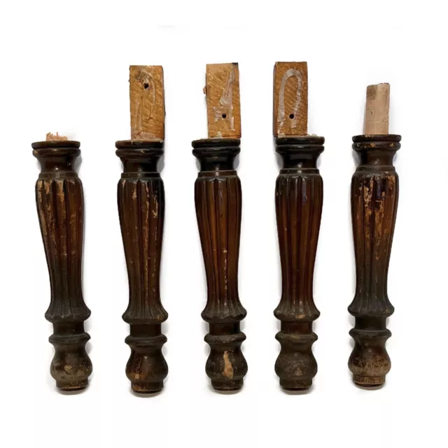 5 Wooden Coffee Table Furniture Legs Round Brown Victorian Antique Salvage 9.5"h