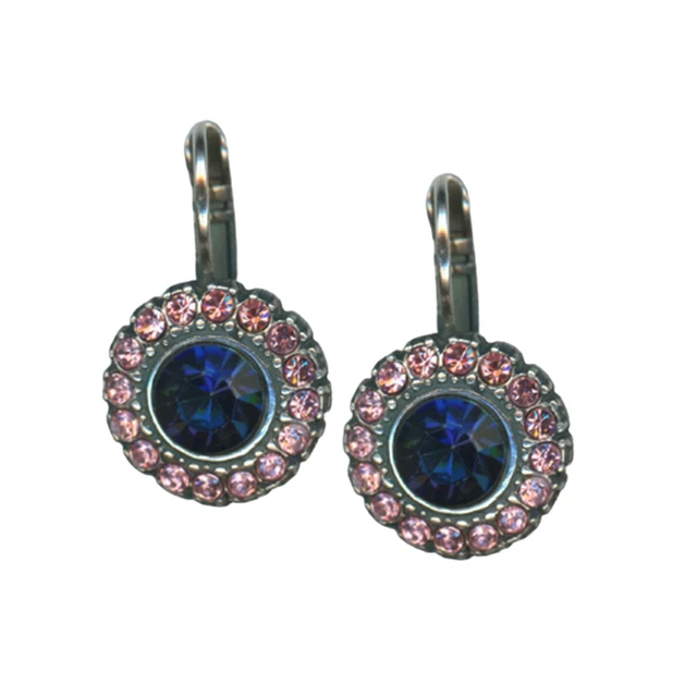 Mariana Earrings Beautiful Royal Blue & Lt Rose Austrian Crystals Cotton Cand...