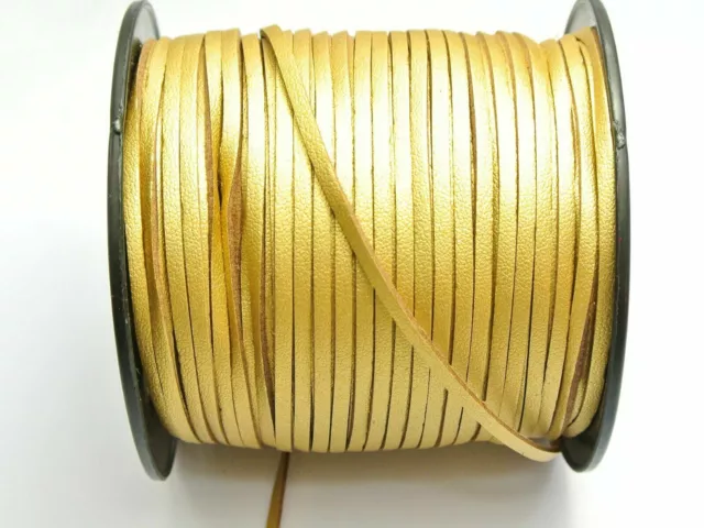 100 Yards Gold Single Side Faux Suede Flat Leather Cord Lace String 3mm