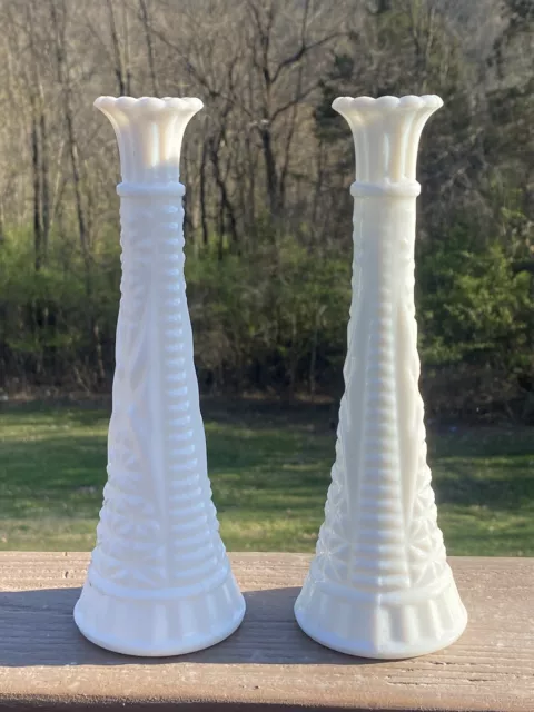 VINTAGE MILK GLASS BUD VASE 9” Set Of 2