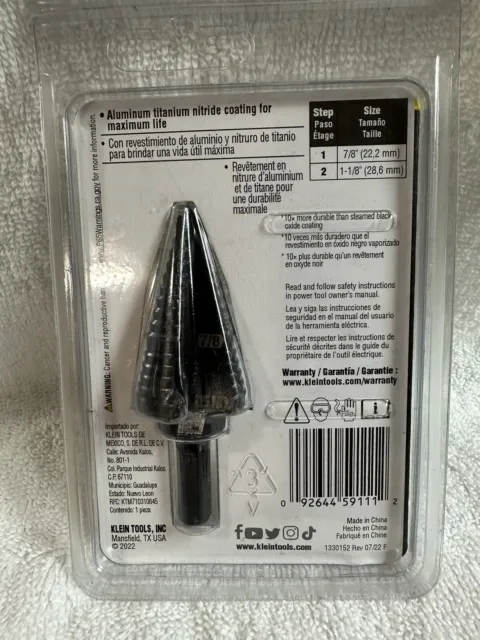 Klein Tools KTSB11 Double Fluted Step Drill Bit 2
