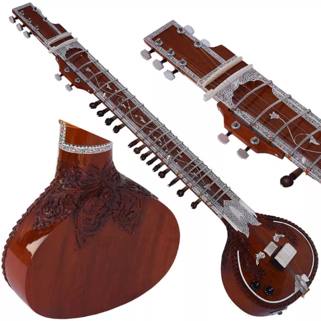 Sitar~Ravi Shankar Style~Designer Tun Wood~Flat~With Cig Bag, Mizrabs & Strings